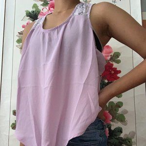 Lilac purple front tie tank with lace detail
